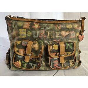 Vintage Dooney & Bourke Large Dark Graffiti Purse Handbag Double Buckle Pockets